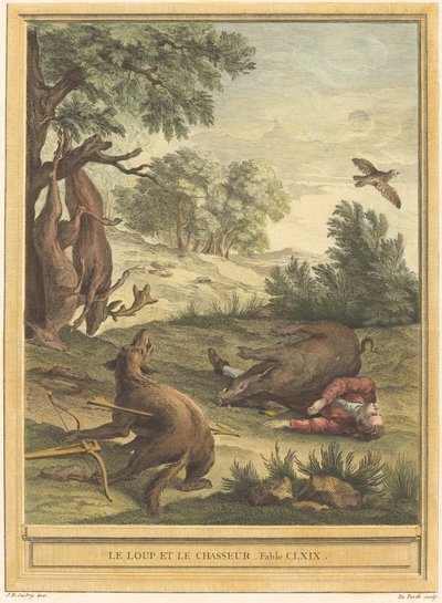 Il lupo e il cacciatore da A. J. de Fehrt after Jean Baptiste Oudry