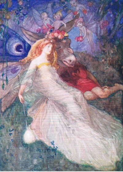 Bottom e la Regina delle Fate (Sogno di una notte di mezza estate), da Tales from Shakespeare pub. da Ward Lock & Co Ltd, 1930-40s da A. Jackson