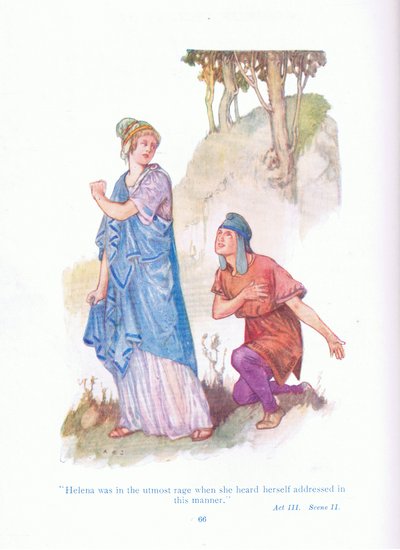 Elena era furiosa quando si sentì rivolgere in questo modo (Sogno di una notte di mezza estate), da Tales from Shakespeare pub. da Ward Lock & Co Ltd da A. Jackson