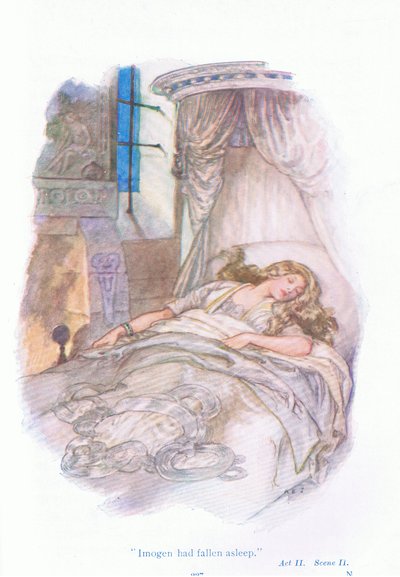 Imogene si era addormentata (Cimbelino), da Tales from Shakespeare pub. da Ward Lock & Co Ltd da A. Jackson