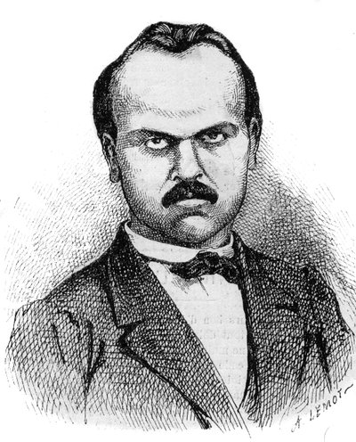Ritratto di Louis Noir (1837-1901) scrittore francese - incisione di Lemot del 1870 da A Lemot
