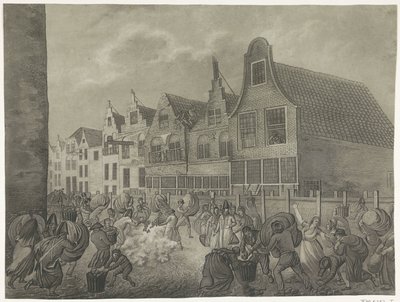 Crollo della cassaforma lungo la Kortendijk a Gorinchem, 1809 (serie di quattro tavole dedicate al re Luigi Napoleone) da A. Lutz
