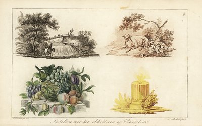 Modelli per dipingere su porcellana: paesaggi, frutti, candela da A. Lutz
