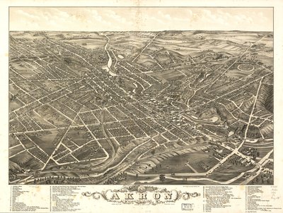 Veduta panoramica della città di Akron, Contea di Summit, Ohio 1882 da A. Ruger Ruger