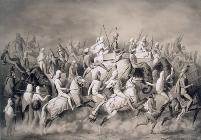Chir Singh, Maharajah dei Sikh e re del Punjab con il suo seguito a caccia vicino a Lahore da A. Soltykoff