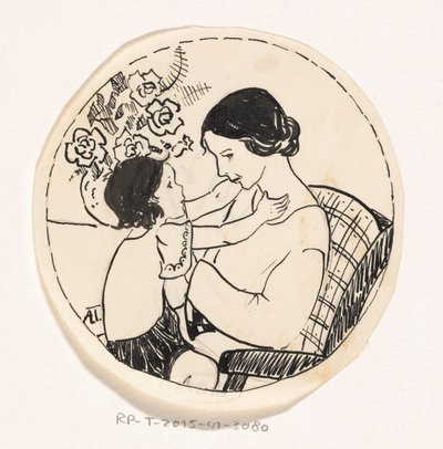 Bambina in grembo alla madre da A. Tinbergen (signed by artist)