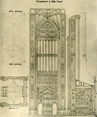 Disegno architettonico: compartimento della Cappella Anti, 1833-1834, 1906 da A. W. N. Pugin