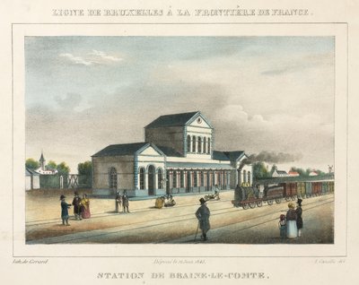 Stazione di Braine-le-Comte, Belgio, inciso da Gerard da A. after Canelle