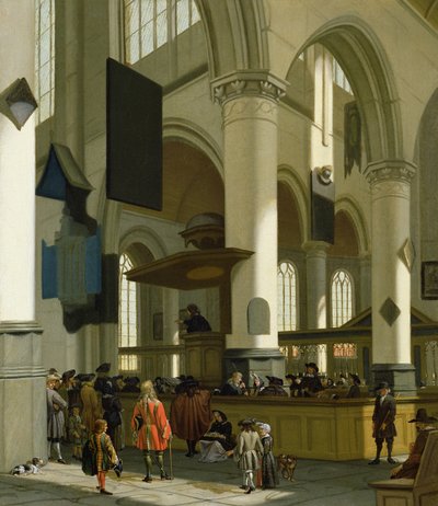 Interno della Oude Kerk, Delft, con un predicatore da A. and Streeck, H. van Storck