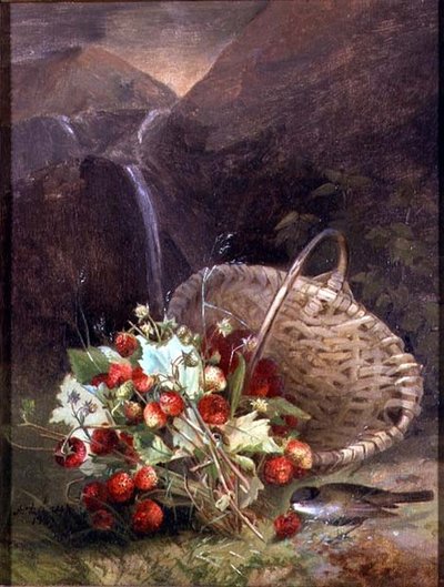 Mazzo di fragole selvatiche vicino a un cesto da A. de Brus