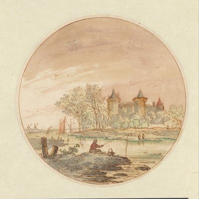 Paesaggio con un pescatore e un castello da Aarnout ter Himpel