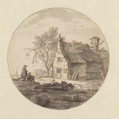 Casa colonica in rovina con un disegnatore da Aarnout ter Himpel