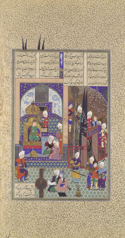 I saggi dello Shah approvano il matrimonio di Zal, Folio 86v dallo Shahnama, ca. 1525-30 da 