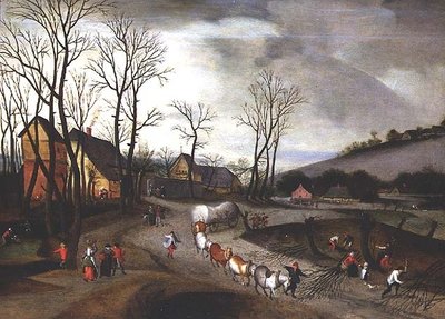 Paesaggio invernale con contadini che potano da Abel Grimmer or Grimer