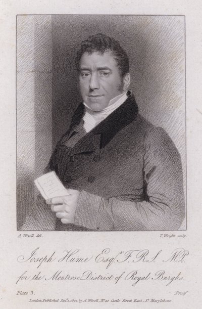 Joseph Hume, medico, politico e deputato radicale scozzese (incisione) da Abraham (after) Wivell