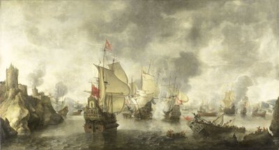 Battaglia delle flotte combinate veneziane e olandesi contro i turchi nella baia di Foya, 1649 da Abraham Beerstraten