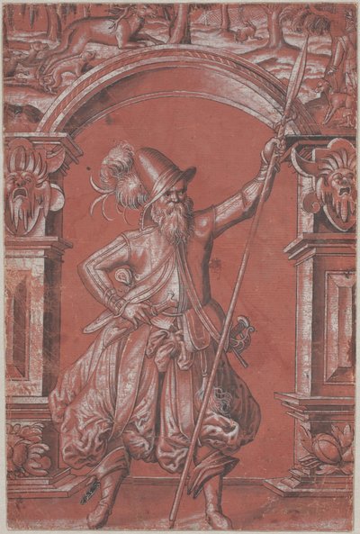 Una guardia svizzera davanti a un arco ornamentale (recto) da Abraham Bickhart