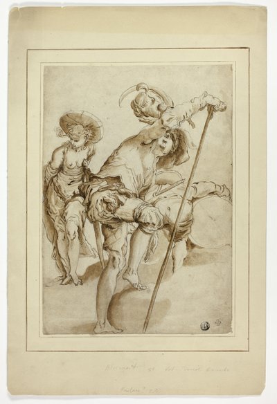 Un soldato in piedi, una donna in piedi e un tamburino in piedi da Abraham Bloemaert
