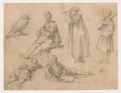 Un ragazzo seduto e due ragazzi in piedi da Abraham Bloemaert