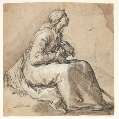 Una donna seduta rivolta a destra, in una posizione umilmente devota da Abraham Bloemaert