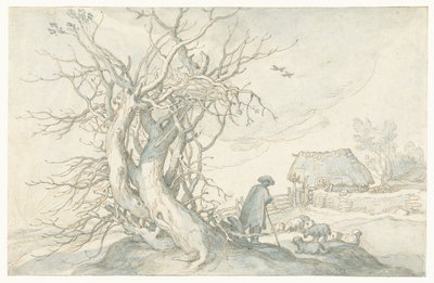 Pastore con pecore vicino a un albero morto da Abraham Bloemaert