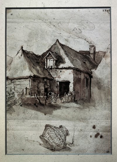 Capanna con cesto di vimini, fine 16°-inizio 17° secolo (incisione) da Abraham Bloemaert