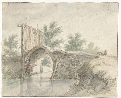 Ponte di pietra con una recinzione di legno da Abraham Bloemaert