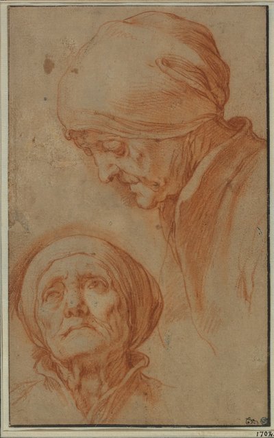 Due studi sulla testa di una donna anziana da Abraham Bloemaert