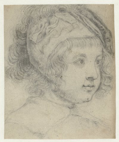 Testa di bambino con capelli ricci e cappuccio, verso destra da Abraham Bloteling