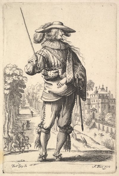 Un gentiluomo con la testa girata verso destra in profilo, con un cappello piumato, 1629 da Abraham Bosse