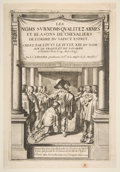 Frontespizio per Les noms surnoms qualitez armes et blasons des chevalie... di Pierre d
