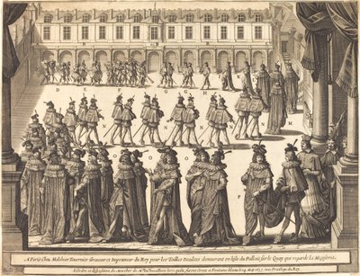 Marcia del Re e dei Cavalieri dello Spirito Santo nel Cortile di Fontainebleau da Abraham Bosse