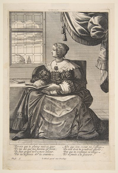 Donna seduta che tiene un libro e canta, metà-fine XVII secolo da Abraham Bosse