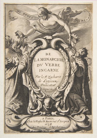 Pagina del titolo: De la Monarchie du Verbe incarné, 1638 da Abraham Bosse