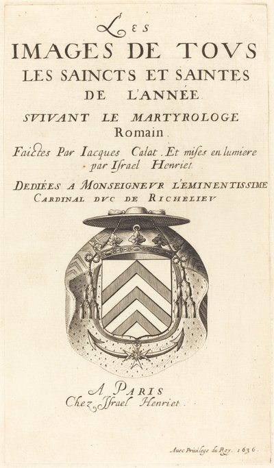 Pagina del titolo per "Il calendario dei santi" di Callot da Abraham Bosse