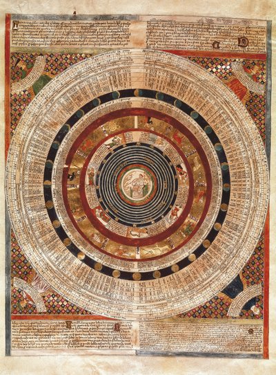 Cosmografia: rappresentazione della Terra come un astronomo con un astrolabio da Abraham Cresques