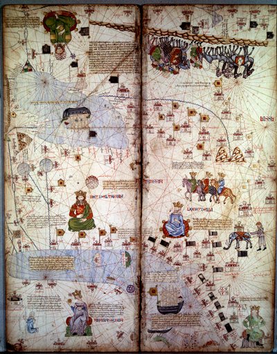 Cartografia: mappa di Cathay (Catai) antico nome della Cina mongola in Asia centrale ed Europa. Ci sono: Delhi (India), con il Mar d