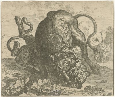 Leopardo e toro da Abraham Danielsz. Hondius