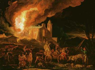 Soldati che saccheggiano un monastero in fiamme (olio su pannello) da Abraham Danielsz. Hondius