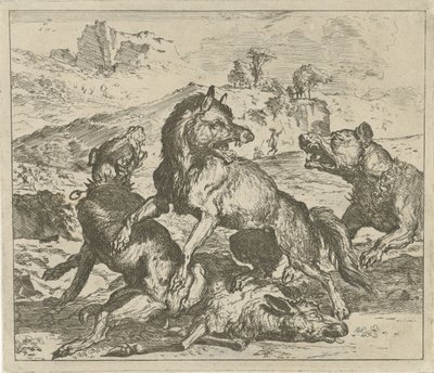 Lupo attaccato da cani da Abraham Danielsz. Hondius