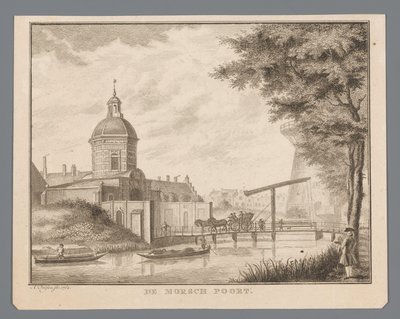 Veduta della Morspoort a Leida da Abraham Delfos