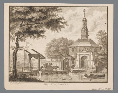 Vista della Zijlpoort a Leida (De Zyl Poort) da Abraham Delfos