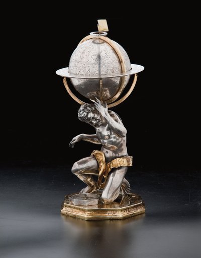 Due globi terrestri e celesti eccezionali, sostenuti da Ercole e Atlante, Augusta, 1697-99 da Abraham Drentwett