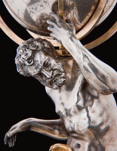 Due globi terrestri e celesti eccezionali, sostenuti da Ercole e Atlante, Augusta da Abraham Drentwett