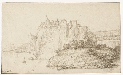 Castello su una roccia in un paesaggio fluviale da Abraham Furnerius