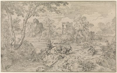 Paesaggio arcadico con pastore di capre da Abraham Genoels