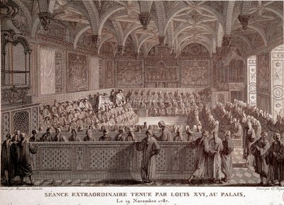 Prima della Rivoluzione Francese: Sessione straordinaria tenuta da Luigi XVI (1754-1793) al Palazzo di Versailles, 19 novembre da Abraham Girardet