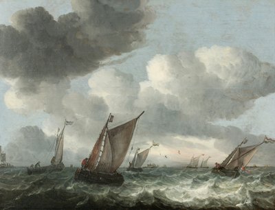 Barche da pesca al largo della costa in mare mosso da Abraham Hendricksz van Beyeren