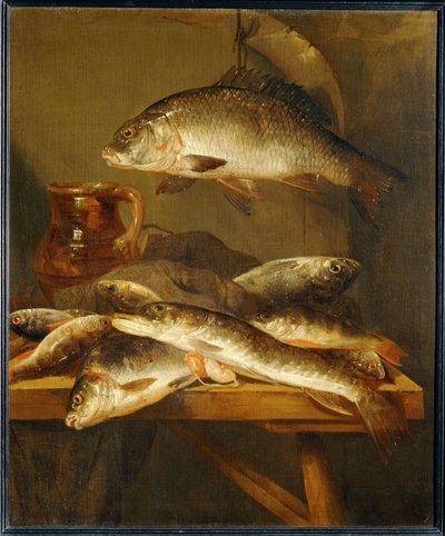 Natura morta con carpe ... da Abraham Hendricksz van Beyeren