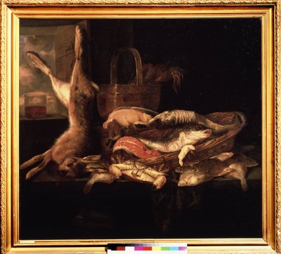 Natura morta con pesci e lepre morta da Abraham Hendricksz van Beyeren